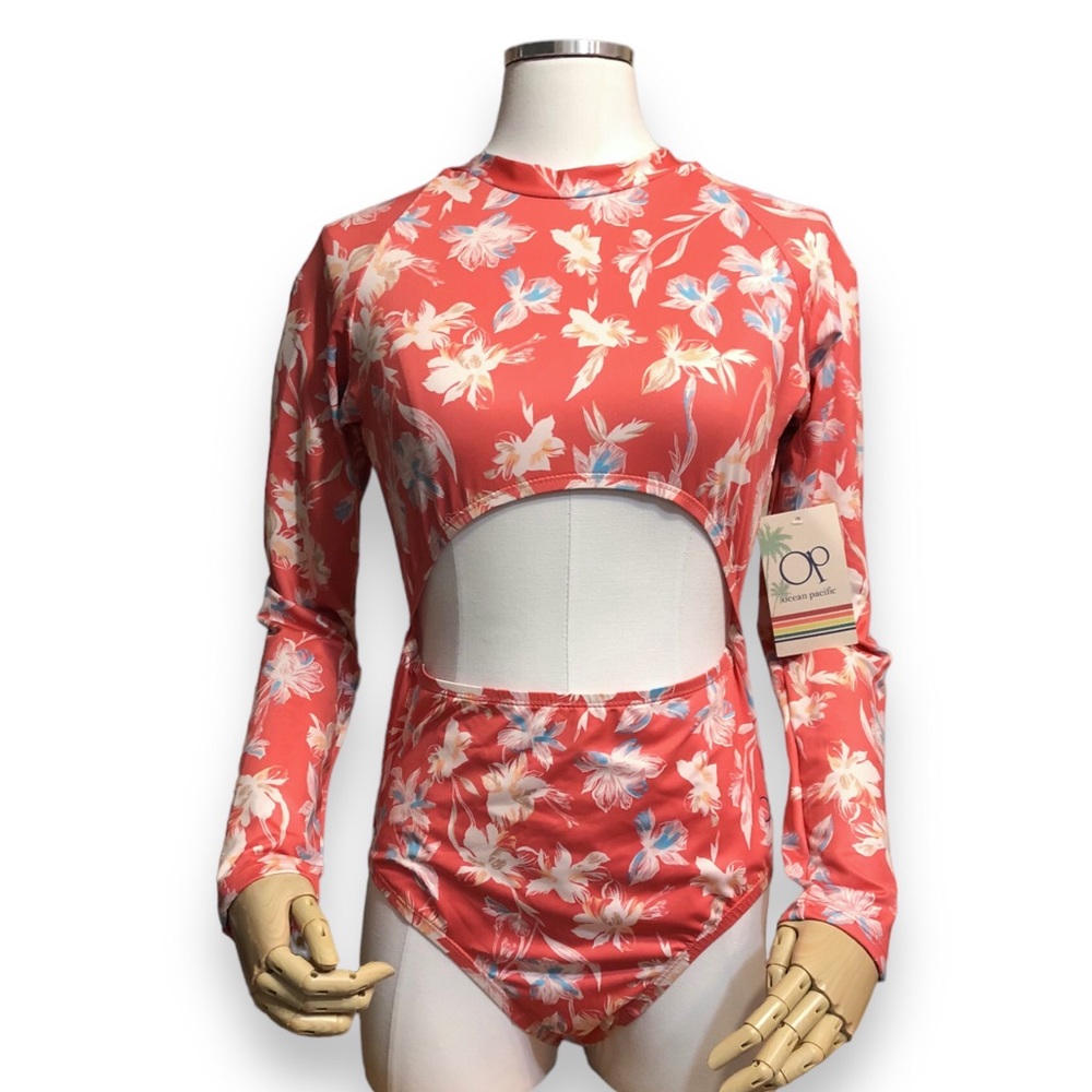 OP OCEAN PACIFIC Orange Floral Cut-Out One Piece Swimsuit